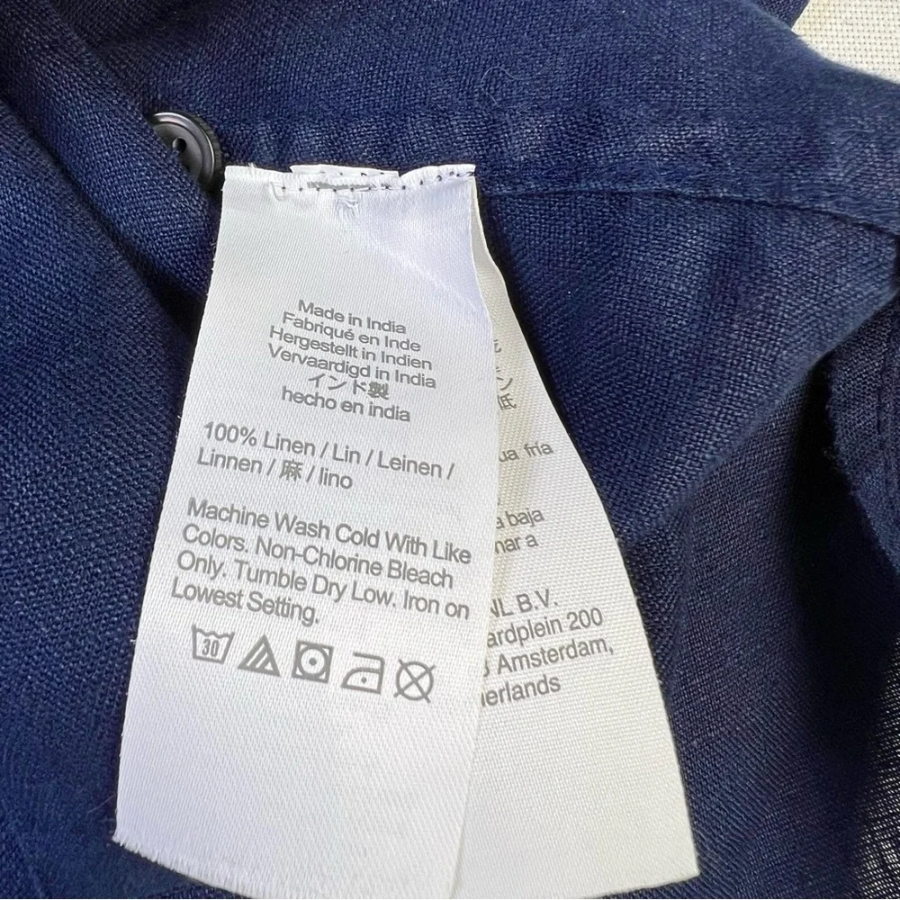 J. Crew Baird McNutt Irish Linen Navy Blue Button Down Blouse Size 14 Slim EUC - Picture 9 of 9